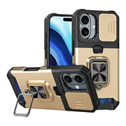 For iPhone 16 Plus Case, Camera Protection with Card Slot Cover, Gold