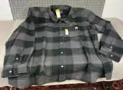 Carhartt Mens Loose Fit Heavyweight Flannel Long-Sleeve Plaid Shirt 3XL Gray/Blk