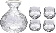 Wine Jug Glass Sake Cup Set Glasses Cups Crafts Japanese Sake Set Hammered Pattern Wine Glasses Set 1 Serving Carafe and 4 Cups Wine Glass