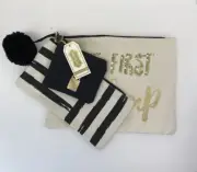 Mud Pie Women's SEQUIN GLAM TRIO BLACK Make Up & Accessory Bags - NWT