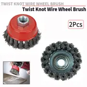 2Pcs 3" M14 Twist Knot Wire Wheel Cup Crew Brush Set For 75mm Angle Grinder Tool