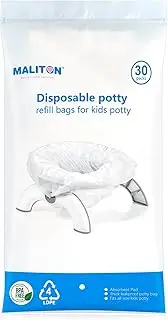 Maliton 30 Packs Disposable Potty Bags for Toddler Portable Toilet, Travel Potty Liners, White
