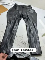 Woman's real cow leather breeches ladies biker pant sexy front zip breeches