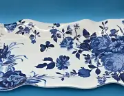 SHABBY CHIC MELAMINE Blue White Scallop Edge (20" x 7") X-Large Serving Tray NEW