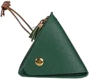 [Generic] Coin Pouch Keychain, Coin Purse Key Holder, Triangle Keychain, PU Leather Keyring, Mini Side Bag, Compact Pocket (Green, One Size)