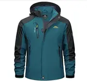[LYNIQUE] Mens Rain Coats Casual Waterproof with Hood Jackets Lightweight Zipper Pocket for Running Hiking Climbing size XL., Teal/Black, X-Large