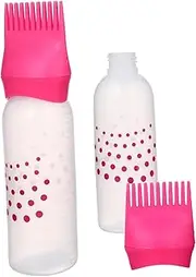 OFFIGAM 2Pcs Colorful Hair Dye Applicator Bottles with Scale Lines Precision Root Comb Hair Dyeing Bottles for Home and Salon Use Pink
