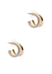 Kenneth Jay Lane Embellished Double Hoop Earrings - Gold - One Size One Size