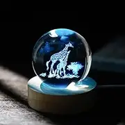 YU FENG 2.4inch 3D Mom and Baby Giraffe Crystal Ball with Colorful LED Light Base, Full Sphere Glass Animal Collection Figurine, Giraffe Gifts for Home Office Bedroom Decor