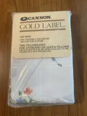 Vintage Cannon Floral Pillowcases Pink Blue Retro Sealed NOS