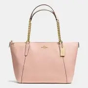AVA CHAIN TOTE IN CROSSGRAIN LEATHER (COACH F37201) IMITATION GOLD/PEACH ROSE