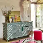Bone inlay chest of 6 Drawers Green, Bone inlay Green Sideboard, Bone Inlay