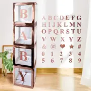 Baby Shower Decoration Boxes Kit, 4 pcs Rose Gold Transparent Balloon Boxes w...