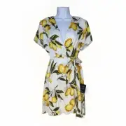 Lulus A La Tart Lemon Print Wrap Dress M Yellow White Wedding Summer Coquette