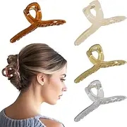 Claw Clips, Hair Claws Clip, Non-Slip Strong Hold Elegant Earthy Colors Jelly Large Claw Clip for Thick Thin Curly Long Hairs (4 Pcs)