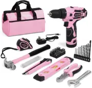 WORKPRO 12V Pink Cordless Drill Driver and Home Tool Kit, Hand Set