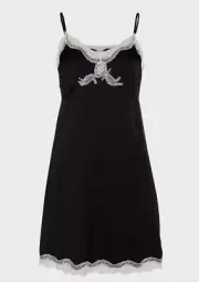 NEW PETER ALEXANDER LACE TRIM POLY SATIN SLIP NIGHTIE DRESS M BLACK RRP$99.95