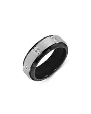 Bloomingdale's Men's Diamond Pave Cut Bevel Edge Band Ring in Sterling Silver & Tungsten, 0.36 ct. t. w.