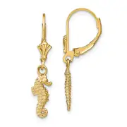 14k Yellow Gold Seahorse Leverback Earrings