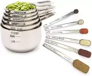 Measuring Cups and Spoons Set of 12, 304 Premium Stainless Steel, Stackable Cups