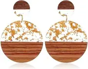 [Fuqimanman2020] Retro Wooden Resin Geometric Bar Drop Dangle Earrings Two Tone Handmade Natural Wood for Women Lightweight Bohemian Statement Jewelry