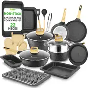 NutriChef 22-Piece Non-Stick Cookware and Bakeware Set - Professional Home Kitchen Collection with Multi-Sized Pots, Pans, and Heat-Resistant Tools