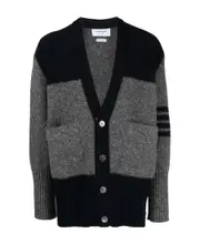 Thom Browne V-Neck Oversized Jersey Cardigan 0,1,2,3 medium gray