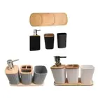 Modern 4Pcs Bathroom Accessory Base Trash Can Liquid Hand Soap Dispenser