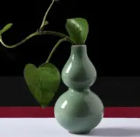 在飛比找Yahoo!奇摩拍賣優惠-6210A 日式 哥窯梅子青花瓶 葫蘆造型陶瓷小花瓶花插花器
