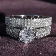 925 Sterling Silver Wedding Ring Sets Women Size 10