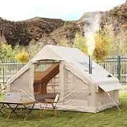 BOOMLATU Cotton Canvas 2-4 Person Inflatable Tent Blow Up Tents with Pump and Stove Jack Hole,4 Season Waterproof Windproof Air Tent Pop-Up Tents,Quick to Set up