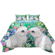 Cute Art Paintings Flower Garden Bunnies Coverlet