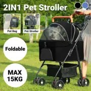 Foldable 2-in-1 Pet Stroller with Detachable Carrier for Dogs Cats Max 15kg Load