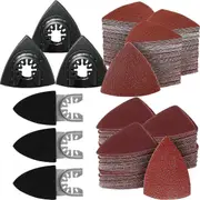 156Pcs Oscillating Tool Sanding Pad Kit, 3Pcs Triangle Sanding Pads and 3Pcs Finger Sanding Pad, 15 Photo Color