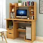 Expert Computer Desk Workstation with Shelf & Cabinet (Natural)