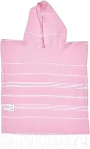Tolu Kids Hooded Beach Towel Poncho, Pink with White Stripes, 100% Cotton, Available in S/M/L Sizes (0-12 Months Old)