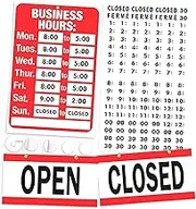 ASSURED SIGNS Open Closed Sign, Business Hours Sign Kit - Red & White, Plastic, Minimalist Style - Includes 4 Adhesive Pads & Black Number Sticker Set
