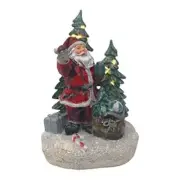 Snowy Pine Holiday Lighted Santa with Christmas Trees Tabletop