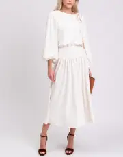 RRP €811 ZIMMERMANN Midi Flare Dress US6 AU1 S Pearl Gathered Self Tie Neck