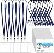 Honoson 100 Sets Cruise Lanyard for Ship Cards and Horizontal ID Badge Holder Set Cruise Lanyard Bulk PVC Waterproof ID Card Holder Clear Name Tags Badge Holders (Navy Blue)