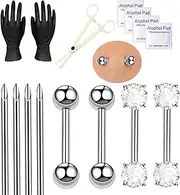 Vessantara Piercing Kit - Belly Button Eyebrow Nose Ear Septum Nipple Cartilage Tongue Lip Navel Piercing Needles 12G 14G 16G Hollow Needle with Piercing Taper Clamps Rings Studs Piercing Kit