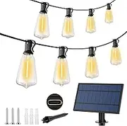 Roshin Solar Lights Outdoor 15M(49FT) - Bright Solar Festoon String Lights Outdoor with IP45 Waterproof Shatterproof 15 Bulbs for Backyard, Garden, Yard, Camping, Party, Christmas (ST38)