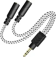 DUKABEL Headphone Splitter, Knitted 3.5mm Audio Splitter TRS 3-Pole Aux Splitter Cable for Headphones Earphones Speakers -Zebra White