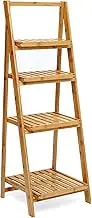 Plant Stand, Book Shelf, Home Decor Display Rack, Bamboo Shelving Unit, Folding Ladder Shelves, No Assembly, for Office, Living Room, Hallway, Kitchen and Bathroom Furniture (4-Tier)