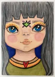 Original Small Art SOURCE ENERGY 3.5" x 2.5" Signed Trading Card Girl Hand Drawn