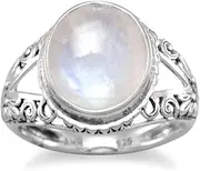 [JewelryWeb] Oxidized Sterling Ring Has An Ornate Split Band Rainbow Celestial Moonstone Measuring 10.5mm X 12mm-Band Style-Ring for Women and Men