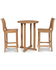 Curated Maison Clement 3-Piece Teak Round Table Bar Height Outdoor Dining Set