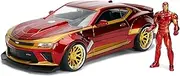 Marvel Iron Man & 2016 Chevy Camaro Die-cast Car, 1:24 Scale Vehicle &2.75 Collectible Metal Figurine,Red