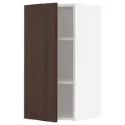 METOD wall cabinet with shelves, white/Sinarp brown, 40x37x80 cm