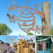 Rusty Metal Bee Hive Garden Decorative Wall Hanging Art Ornament